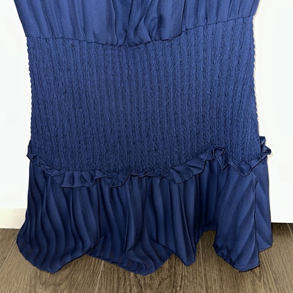 AQUA Striped Smocked Mini Dress Navy Blue - Picture 5 of 6